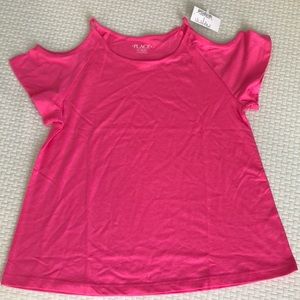 The Children's Place Top Girls Size Large 10/12 Hot Pink Cold Shoulder Shirt NWT